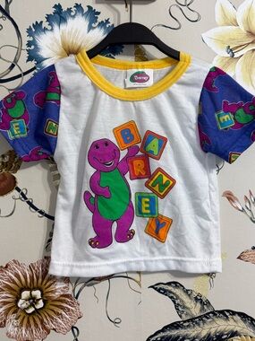 Vintage Barney Baby T shirt Pajama Shirt 18M Cartoon The Lyons Group Colorful